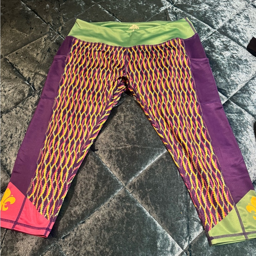 Gone For A Run Mardi Gras Colorful Fleur de Lis Crop Leggings